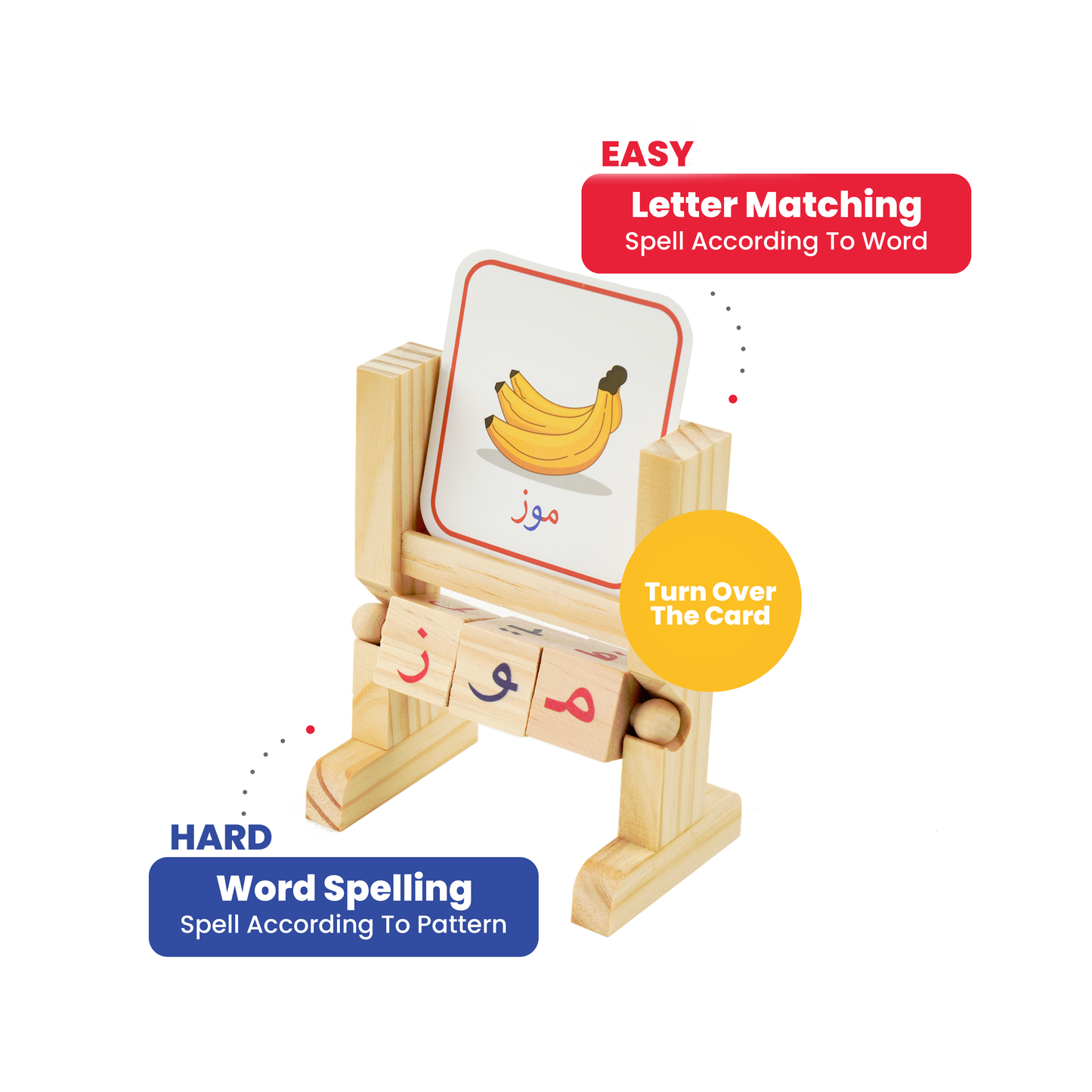 Zedne Cognitive Playset Kids Wooden Word Builder Cubes - Engaging Arabic Learning Toy with 50 Cards and Rotating Cubes - Tactile & Sensory Toys Enhance Reading and Spelling Skills - Wood Learning & Educational Toy