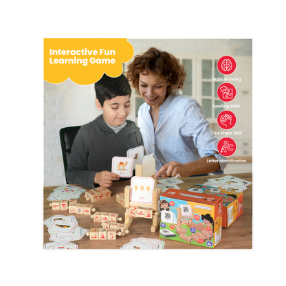 Zedne Cognitive Playset Kids Wooden Word Builder Cubes - Engaging Arabic Learning Toy with 50 Cards and Rotating Cubes - Tactile & Sensory Toys Enhance Reading and Spelling Skills - Wood Learning & Educational Toy
