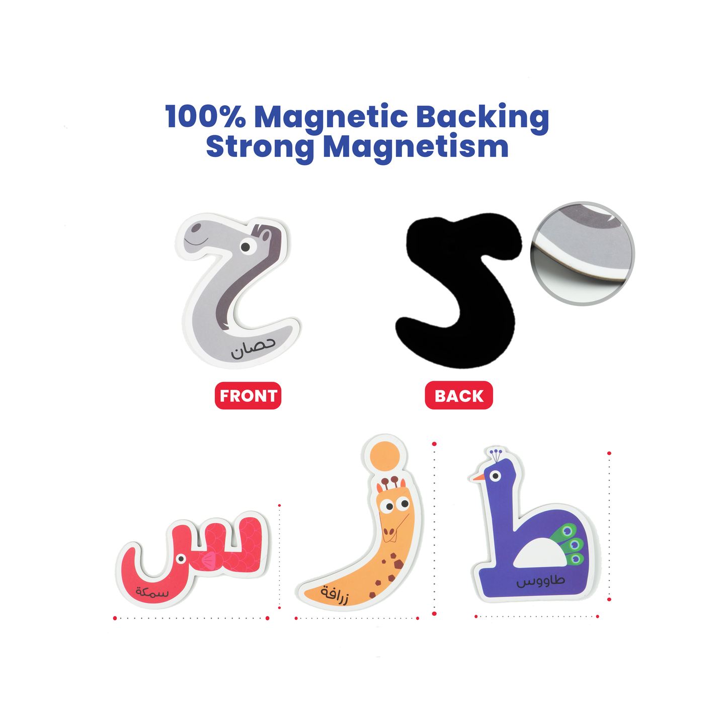 مجموعة حروف زدني المغناطيسية على شكل حيوانات - لتعليم الأبجدية العربية - 28 حرفًا مغناطيسيًا سميك يلتصق بسهولة على أي سطح مغناطيسي
