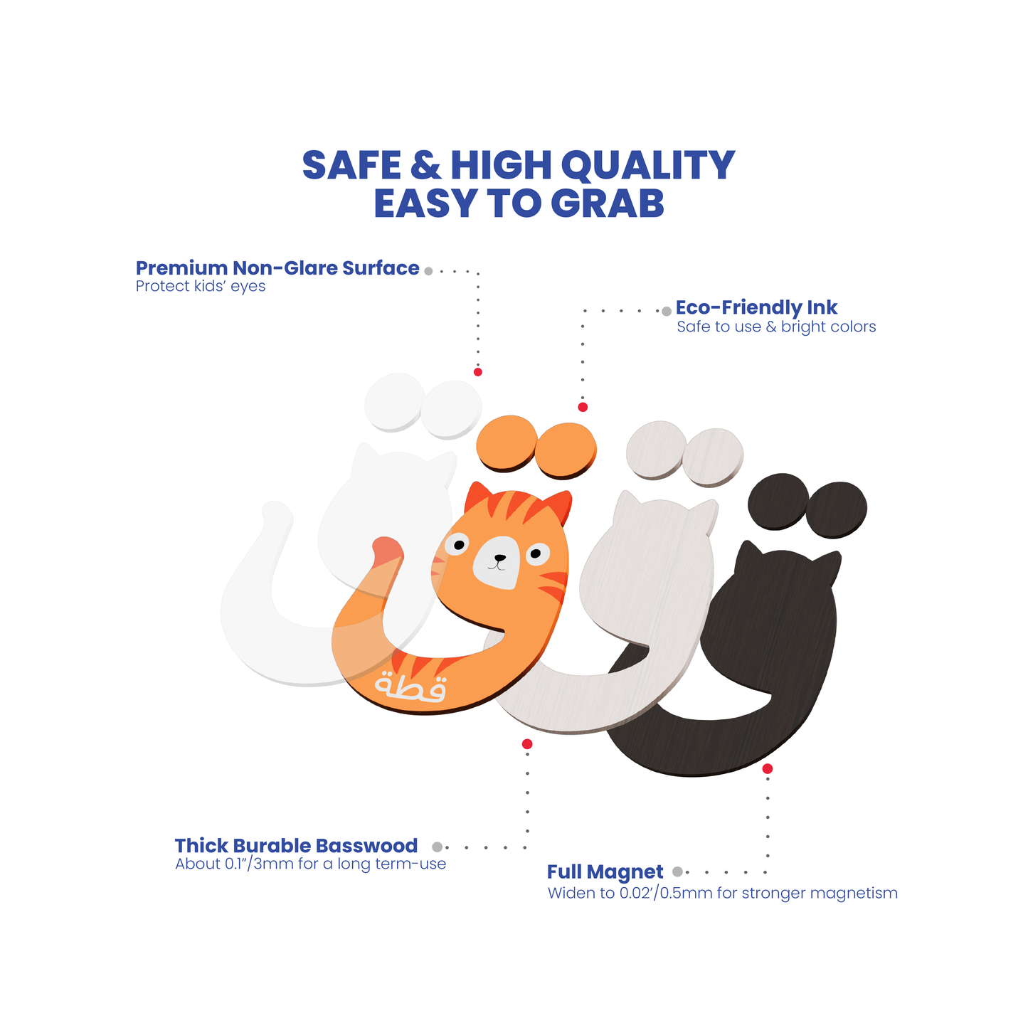 مجموعة حروف زدني المغناطيسية على شكل حيوانات - لتعليم الأبجدية العربية - 28 حرفًا مغناطيسيًا سميك يلتصق بسهولة على أي سطح مغناطيسي
