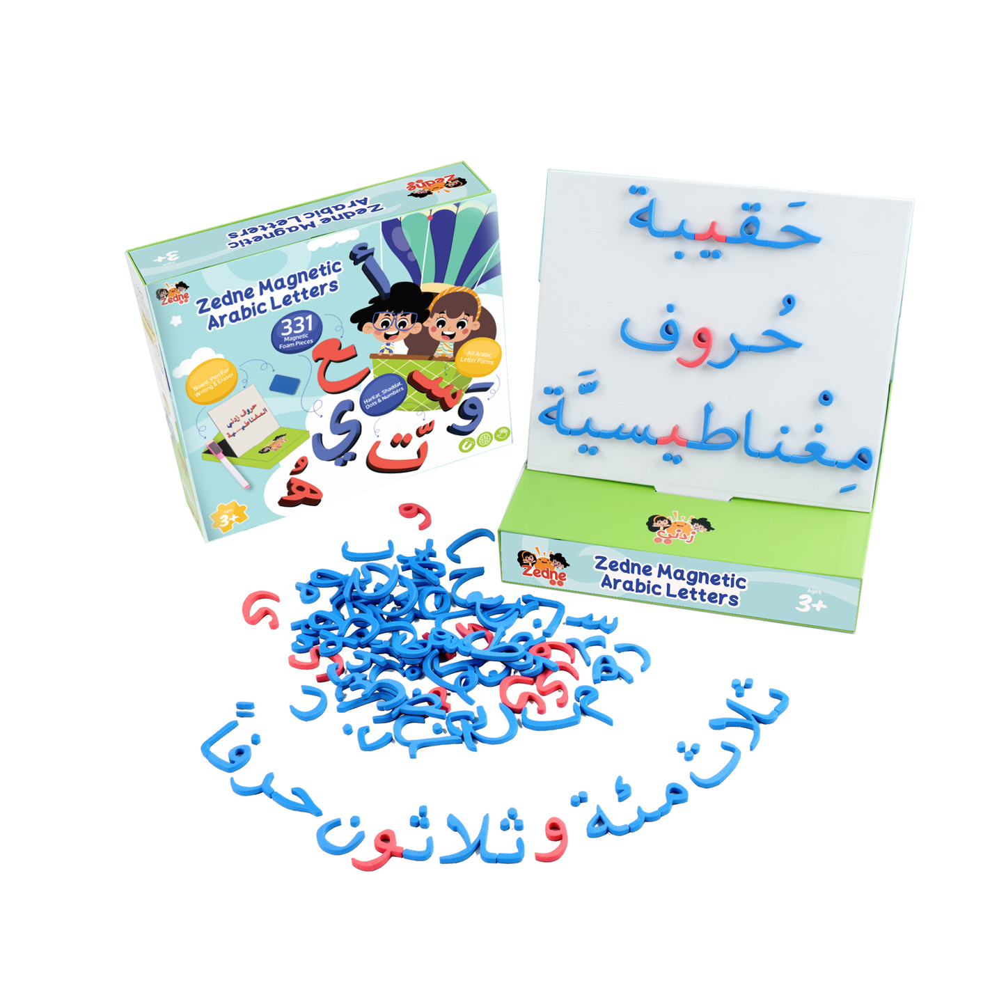 مجموعة حروف زدني المغناطيسية لتعليم اللغة العربية - 330 قطعة فوم ممغنطة تشمل جميع أشكال الحروف العربية والتشكيل - لوح ممغنط للتدريب على القراءة والكتابة - مناسبة للأطفال 3 سنوات فما فوق
