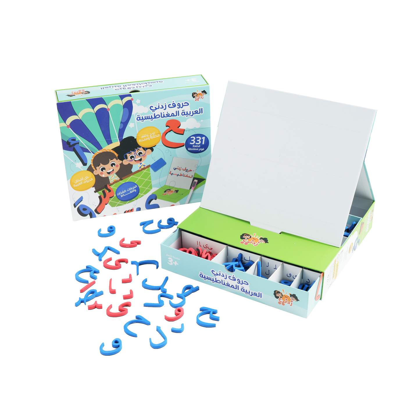 مجموعة حروف زدني المغناطيسية لتعليم اللغة العربية - 330 قطعة فوم ممغنطة تشمل جميع أشكال الحروف العربية والتشكيل - لوح ممغنط للتدريب على القراءة والكتابة - مناسبة للأطفال 3 سنوات فما فوق
