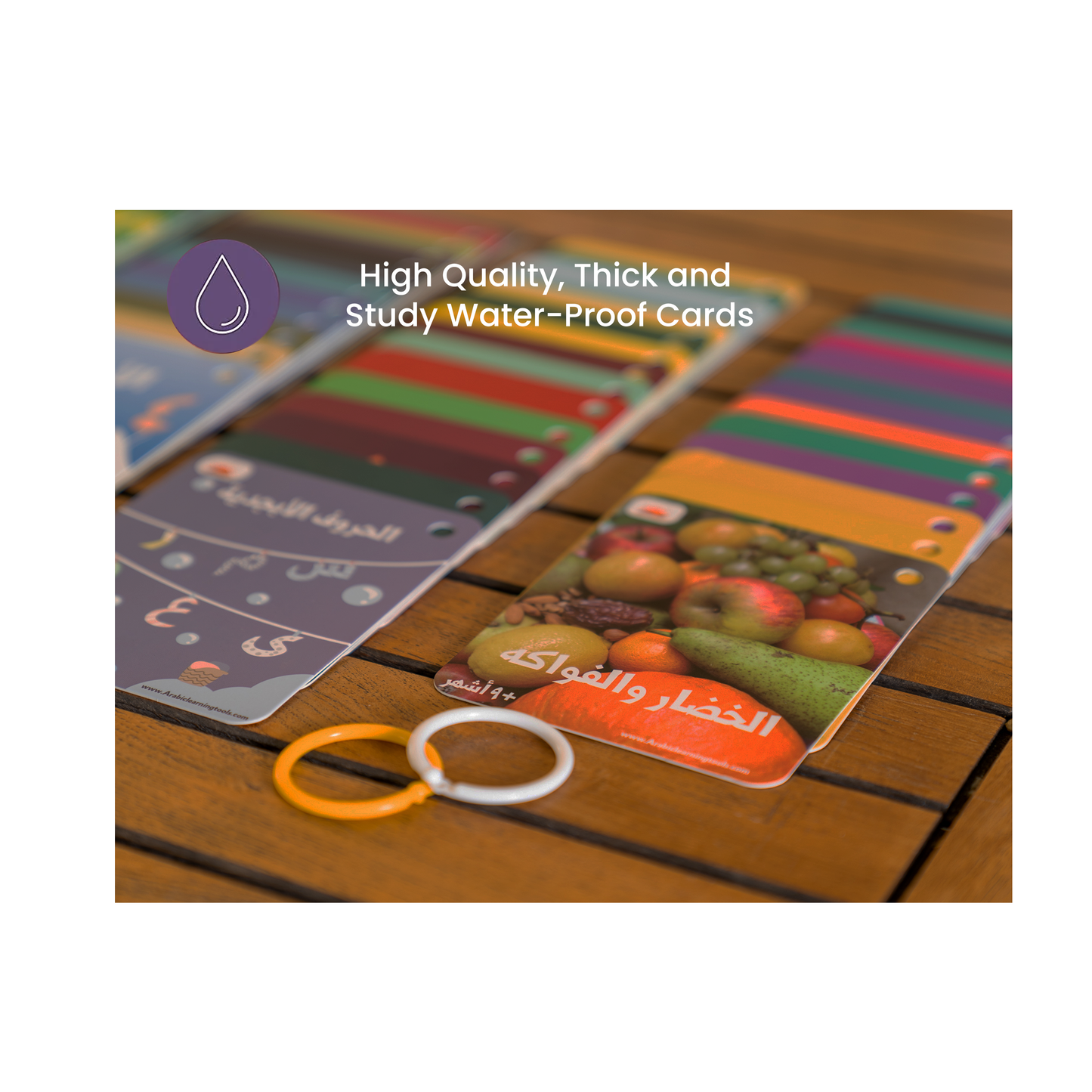 بطاقات زدني التعليمية سميكة ومضادة للماء فيها 4 مجموعات و 48 بطاقة بوجهين - 96 صورة - الأحرف العربية - حيوانات - خضار وفواكه - الأرقام من 1 إلى 10 - مناسبة للأطفال سنة وأكبر