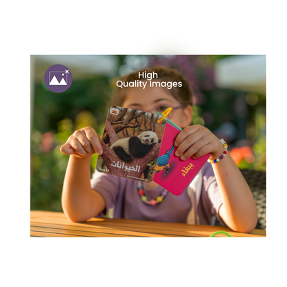 بطاقات زدني التعليمية سميكة ومضادة للماء فيها 4 مجموعات و 48 بطاقة بوجهين - 96 صورة - الأحرف العربية - حيوانات - خضار وفواكه - الأرقام من 1 إلى 10 - مناسبة للأطفال سنة وأكبر
