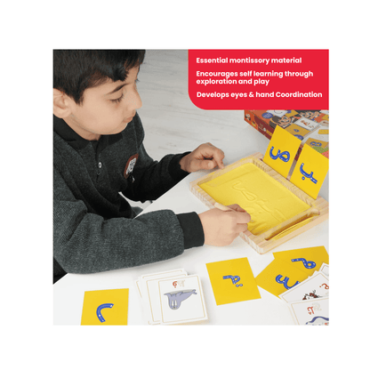 Zedne Learn Arabic Alphabet Montessori Sand Tray with Pen, 100x Arabic Flash Cards For Kids With Tracing Guide, Learn All Arabic Letters Forms