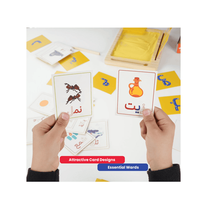 Zedne Learn Arabic Alphabet Montessori Sand Tray with Pen, 100x Arabic Flash Cards For Kids With Tracing Guide, Learn All Arabic Letters Forms
