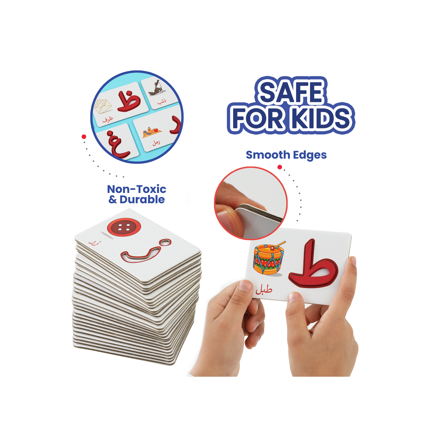 Zedne Arabic Alphabet Matching Cards Basic Level - Interactive Learning Toy with 28 Double-Faced Cards, 28 Wooden Letters, & Pen - Arabic Learning Ideal for Homeschooling and Kindergarten Education