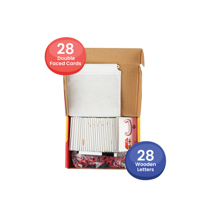 Zedne Arabic Alphabet Matching Cards Basic Level - Interactive Learning Toy with 28 Double-Faced Cards, 28 Wooden Letters, & Pen - Arabic Learning Ideal for Homeschooling and Kindergarten Education