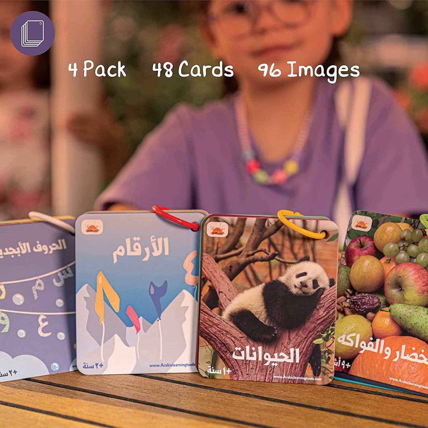 Zedne Arabic Alphabet Flash Cards - 48 Pcs Double-Sided Flashcards (96 Images)
